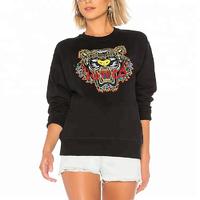 OEM crew neck sweatshirt custom tiger embroidered sweatshirt women