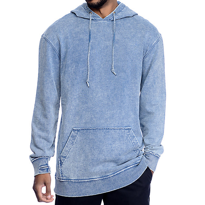 China Supplier Men'S Oversized Lightweight Denim Blue Acid Wash Guys Hoodies